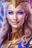 Placeholder: cosmic woman smile, admiral from the future, one fine whole face, crystalline skin, expressive blue eyes,rainbow, smiling lips, very nice smile, costume pleiadian, Beautiful tall woman pleiadian Galactic commander, ship, perfect datailed golden galactic suit, high rank, long blond hair, hand whit five perfect detailed finger, amazing big blue eyes, smilling mouth, high drfinition lips, cosmic happiness, bright colors, blue, pink, gold, jewels, realist, high commander