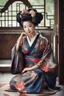 Placeholder: Ultra realistic photo beautiful geisha woman beauty ,one person young adult beautiful woman, sitting, clothing, women adult ,fashion dress, young women, beautiful people, indoors, full length hairstyle , ,smiling ,window looking ,sitting on floor contemplation ,floral pattern , futuristic style, HOF, captured with professional DSLR camera, 64k, ultra detailed,