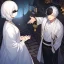 Placeholder: Girl with white hair wearing white robes and a blindfold. Boy with gold eyes, black hair wearing old ragged leather. Forest path background