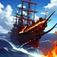 Placeholder: dragon, fire, big, red, furious, sky, clouds, high resolution, anime, epic, burning a pirate ship, pirates, ships, cannons, cannon balls, smoke, water, sea