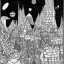 Placeholder: Village in the cosmos in Winsor McCay style and dr seuss style