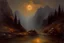 Placeholder: mistery night, mountains, rocks, river, epic, gothic and dark, otto pippel impressionism paintings