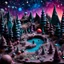 Placeholder: Detailed creepy landscape made of modeling clay, people, village, stars and planets, naïve, Tim Burton, strong texture, extreme detail, Max Ernst, decal, rich moody colors, sparkles, bokeh