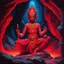 Placeholder: An oil painting of Hindu god YAMA in a cave, neon red colors, high detail, dark vibe