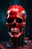 Placeholder: A black cyberpunk cyborg skull, covered in thick red paint, dripping effect, cinema4D, art inspired by daytoner, 3D digital portrait, bizarre, cgsociety,artstation, pinterest, industrialpost punk aesthetic fused with cyberpunk glitchcore, kinetic sculpture futuristic, CGI, dark minimalism, visually captivating, enigmatic, modern, sci-fi horror, avant garde, 4k, digital oil painting, conceptual, graphic art