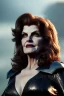 Placeholder: Rene Russo as evil queen in leather, cleavage, angry, stern look, unreal 5, octane render,cinema4d, dynamic lighting, dramatic lighting, 4k, redshift render, highly detailed, hyper realistic