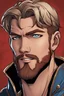 Placeholder: {{Man}}, Male, Olive Skin Tone, Short Hair, Dark Hair, Adult, Alan Ritchson, {{Blue Eyes}}, Black/red plate Medieval Attire, Digital Art, Graphic Novel Style, Portrait, smile, beard