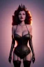 Placeholder: Rita Hayworth as evil queen in black leather, busty, cleavage, curvy, angry, stern look. character design by cory loftis, fenghua zhong, ryohei hase, ismail inceoglu and ruan jia. unreal engine 5, artistic lighting, highly detailed, photorealistic, fantasy