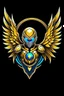 Placeholder: Gaming yuong man have a wings with a golden armor and gem is five integrated avatar logo design