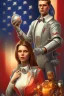 Placeholder: american dream painint man holding a robot girl