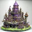 Placeholder: A purple castle in a chaotic realm designed in Hawaiian tiki statues painted by Pieter Bruegel the Elder