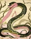 Placeholder: A pink poison elemental snake designed in Bayeux tapestry painted by Lyonel Charles Feininger
