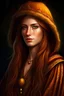 Placeholder: a woman in her twentise, long copper hair, fur hat, in a maroon robe, beautiful lean face, yellow eyes, realistic epic fantasy style