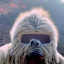 Placeholder: subject = (Yeti in a mask) background = (wildfires, mountains, fires, smoke, disaster)