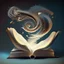 Placeholder: Floating book with magical swirls, swirling around it and lifting it into the air