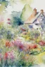 Placeholder: abstract watercolour english cottage garden in the style of jean haines, centred