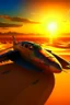 Placeholder: A WWII an army airplane fighter crashed in realistic desert with sand dunes and a sunset