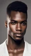 Placeholder: portrait of a extremely handsome dark skinned african american male model with strong jawline, and high cheekbones and hunter eyes and short hair