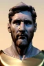 Placeholder: Ultra Realistic image, classical renaissance sculpture, white marble and gold material, Lionel Messi, emperor style, gold Laurel leaves crown, chisel style, waist up portrait, epic, celestial, cinematic lighting, God light, god rays, 4k resolution, smooth details, ornate details, soft lighting, unreal engine 5, sky background.