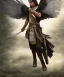 Placeholder: black hawk, native american warrior, long black hair, big muscles, black fabric coat like wings