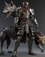 Placeholder: Warrior warrior with leather and metal clothes A combination of a dragon and a wolf and a commander riding on it Warrior warrior with leather and metal clothes and robotic metal