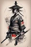 Placeholder: Create a captivating modern 2d ink tattoo design for print , prestigious Divine Samurai using the elegant influences of japan art style, for print, dynamic elements from fashion and design, and bold Japanese contemporary art aesthetics, framing centered in the center, distanced from the edges of the paper perimeter, perfect anatomy, bauhaus, Divine Proportion,