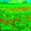 Placeholder: A neon green field with copied flowers painted by Claude Monet