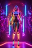 Placeholder: Photography Beautiful dj woman with fullbody robotic colorsfull glowing neon,light shining neons colorfull background