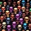 Placeholder: a picture of a dark, comedic, anatomically correct wall of colorful tightly packed skulls of varying sizes and expressions, photo realistic, insanely meticulous, highly detailed, part of a collection of bones on display, 64k, dystopian, vray