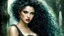 Placeholder: Create an [Luis Royo art style], [best quality:1.4] with [detailed linework], [dynamic shading], and [rich colors], art style should capture the [epic scale] of the image pretty girl, beautiful, slim, sharp cheekbones, lips, white ADDCOMM gothic ruins and forest background red curly hair BREAK green curly hair BREAK blue curly hair gothic ruins and forest background red Dragon, slate atmosphere, cinematic, dimmed colors, dark shot, muted colors, film grainy, lut, spooky