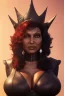 Placeholder: Pam Grier as evil queen in black leather, leather, busty, cleavage, angry, stern look. character design by cory loftis, fenghua zhong, ryohei hase, ismail inceoglu and ruan jia. unreal engine 5, artistic lighting, highly detailed, photorealistic, fantasy