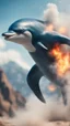 Placeholder: close up danger expression, mountains, dolphin police stunt man explosion and fall, smoke and blitz, bokeh like f/0.8, tilt-shift lens 8k, high detail, smooth render, down-light, unreal engine, prize winning