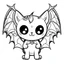 Placeholder: create a 2d black outline, " kawaii cat with bat wings coloring book for kids", coloring page, low details design, black contour, coloring page design, colorful , card style, coloring page for kids, halloween backgorund,sketch style,