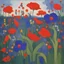 Placeholder: blooming garden of poppies and iris Painting in Bosch painting art style painted by Patrick heron , source pinterest , singulart or devian art