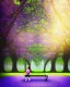 Placeholder: park mystical dream, park bench, man, woman, child, dog, pretty blue and purple trees, blue path, bird, jogger, sunshine, mystical, fantasy, romanticism, digital art, movie poster, cinematic, cinematic lighting, award-winning, beautiful colors, daylight, daytime, blender render, vibrant, high resolution, 8k,