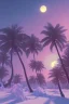 Placeholder: 1980's aesthetic vaporwave palm trees with lighting with moon with porsche in the winter snow