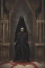 Placeholder: Strahd being pushed against his coffin. Toomb of the vampire Count Strahd Von Zarovich. Grand room, stone and marble, dark, black coffin made of polished ebony wood and brass. No windows.