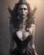 Placeholder: old evil queen in black leather gown, femme fatale, volouptous, busty, cleavage, angry, emperious, 8k resolution concept art portrait by Greg Rutkowski,