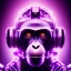 Placeholder: A beautiful portrait of a cyborg monkey purple neon color scheme, high key lighting, volumetric light high details psychedelic background