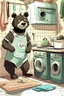 Placeholder: [SAFE]: motherly, anthro female black bear, full body, smiling, happy, wearing cotton sports bra, wearing cotton underpants, wearing cotton panties, in a laundry room, folding laundry, digital art, Disney.