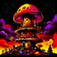 Placeholder: A fantabulous black, yellow, and red (((mushroom tower house))) erected atop a (geologic pillar), surrounded by the uncanny imaginative ((( swirling skies))), offset by the stark hues of a (neon-tinged nebulous space scape), within. captured by the hand a skilled master painter with a focus on (softly blurred compositions and voluminous lighting).