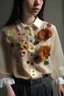 Placeholder: A modest clothes with real flowers sticked in the tissue