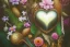 Placeholder: Tropical flowers, realistic heart drawing, crystals, tropical leaves, sacred altar, Fantasy home, cute animal.