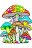Placeholder: coloring book,Rainbow Shrooms,white background,no shadows and clear and well outlined