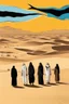 Placeholder: الحج, people in the desert above thim a black crows hovering