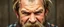 Placeholder: close up portrait of a blody ramen bucket that looks like a chain saw wielded by serious angry law man, hillbilly inbred man