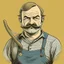 Placeholder: muscular mustached ugly fisherman with apron and mutton chops digital art