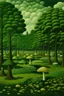 Placeholder: A lime green grove filled with mushrooms painted by Henri Rousseau