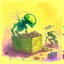 Placeholder: crate an Alien environemt with some aliens doing daily task work, watercolour painting