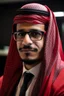 Placeholder: A Saudi lawyer wearing a modern red Saudi shemagh and headband law